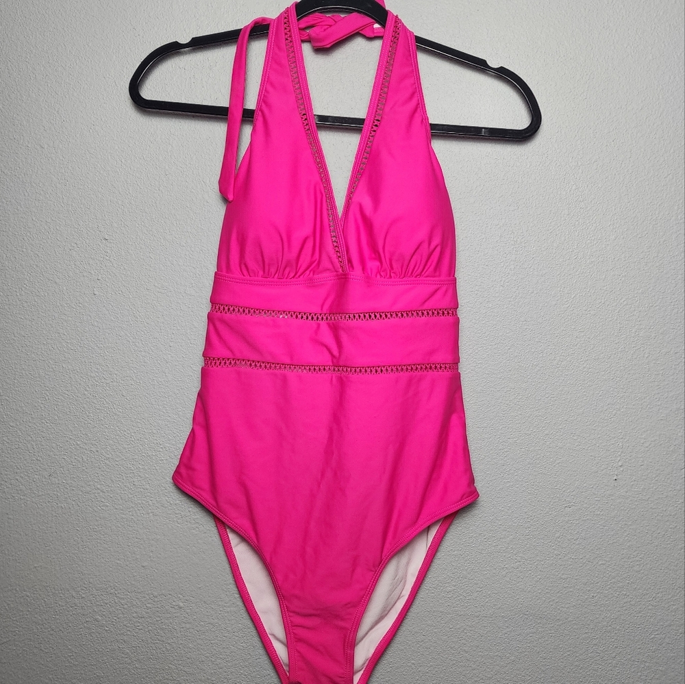 Halter One Piece Swimsuit, Large, Pink